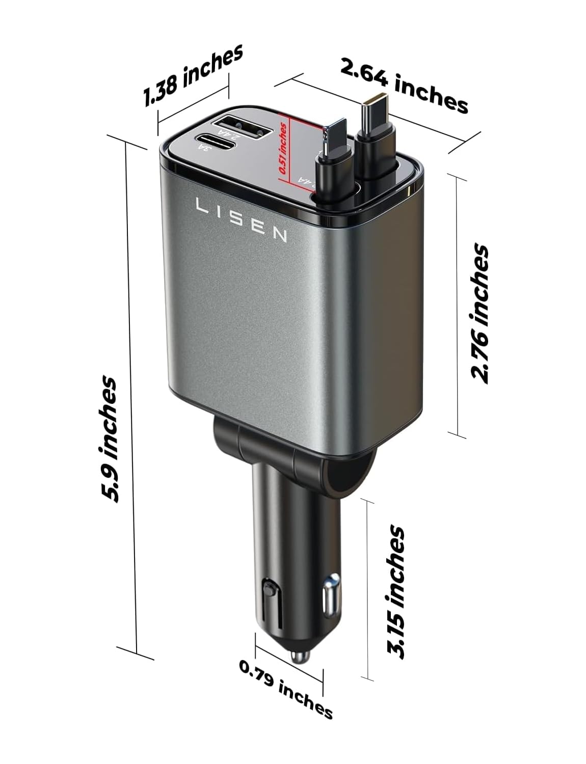 84W Retractable USB-C Fast Car Charger