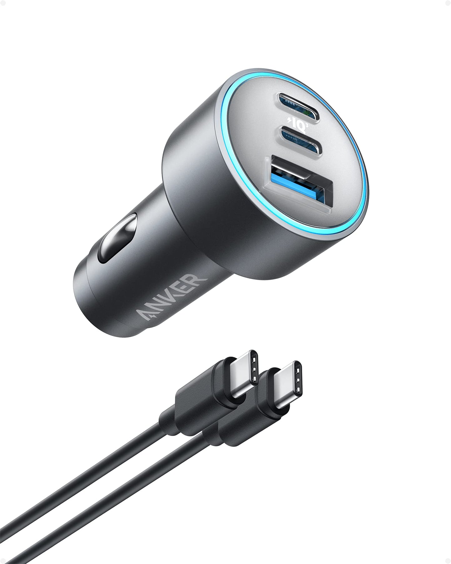 67W 3-Port Compact USB-C Car Charger with Cable