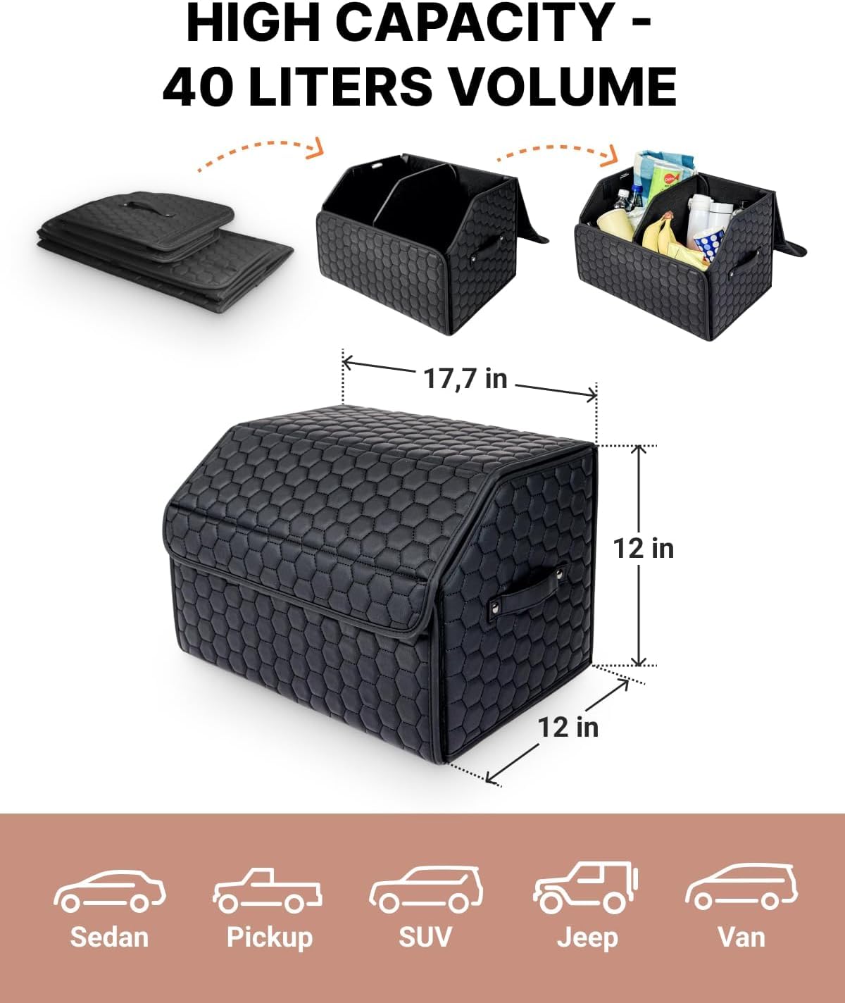 Foldable Car Trunk Organizer with Lid