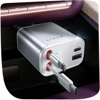 84W Retractable USB-C Fast Car Charger