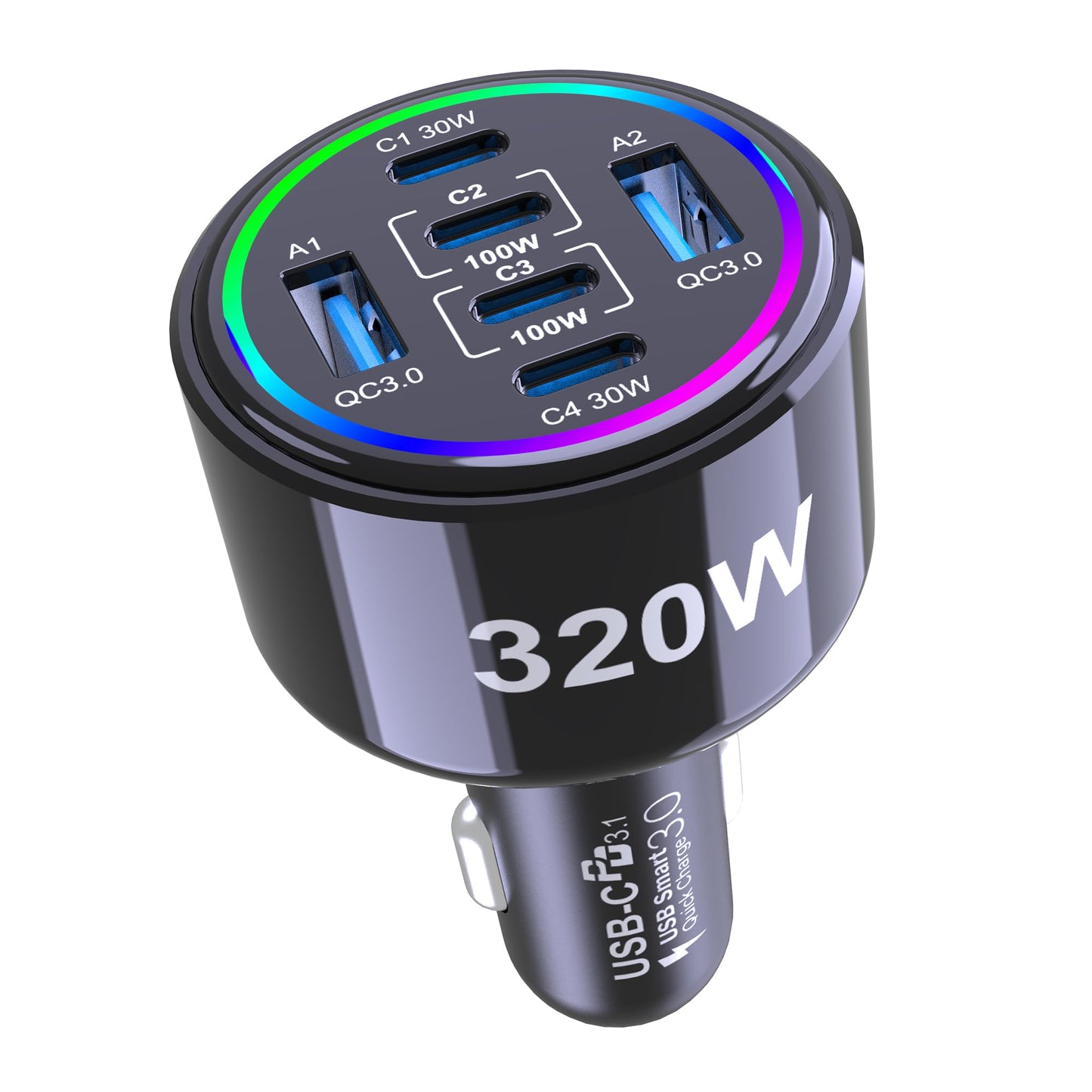 320W 6-Port USB-C Fast Car Charger