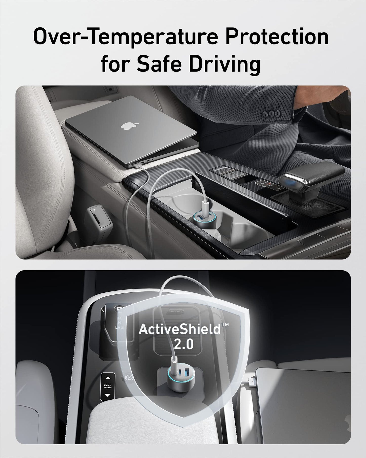 67W 3-Port Compact USB-C Car Charger with Cable