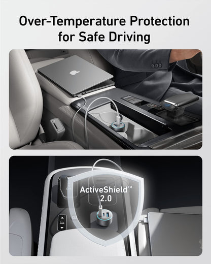67W 3-Port Compact USB-C Car Charger with Cable