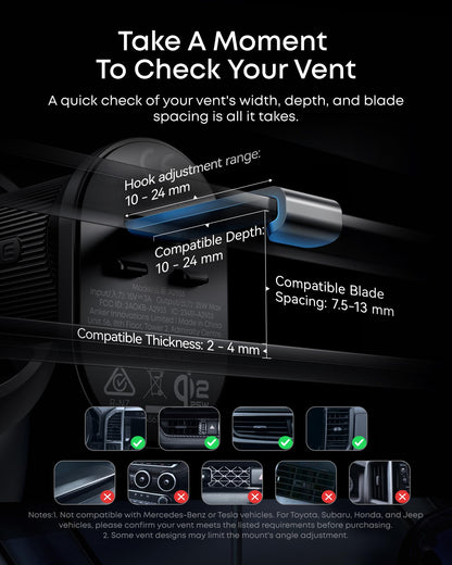 Qi2 Wireless Car Charger Mount