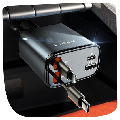 84W Retractable USB-C Fast Car Charger
