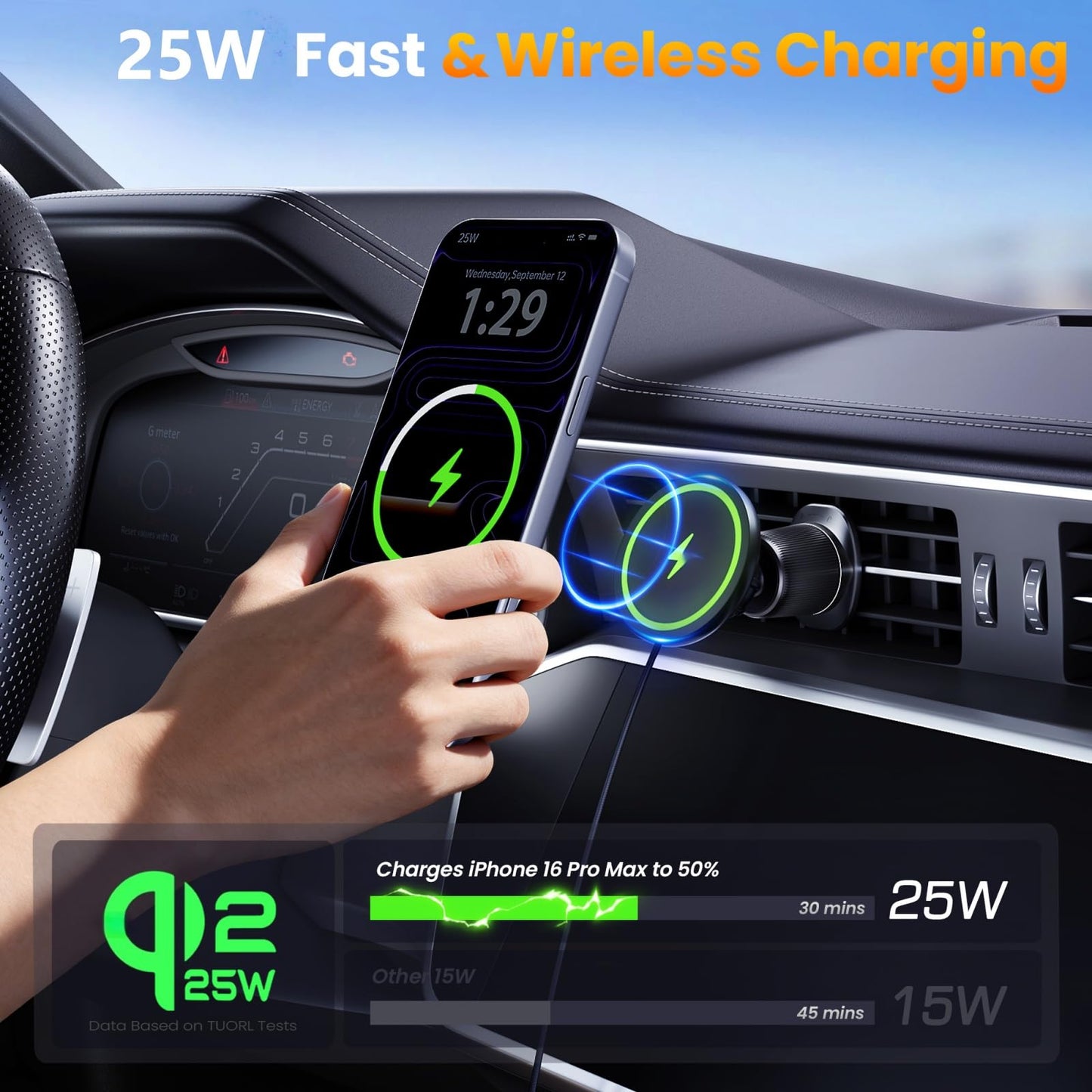 25W Magnetic Wireless Car Charger Mount