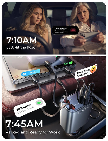 84W Retractable USB-C Fast Car Charger