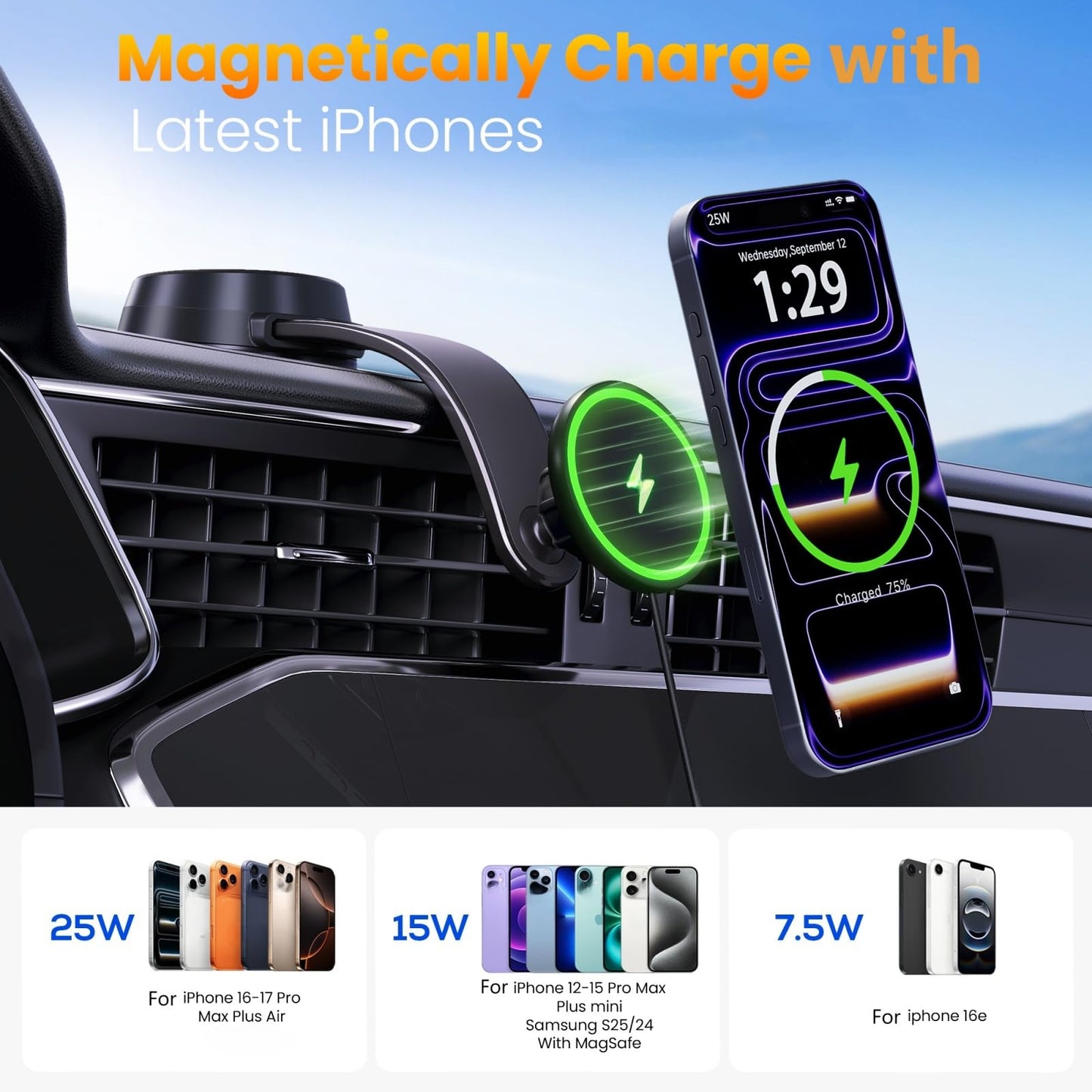 25W Magnetic Wireless Car Charger Mount