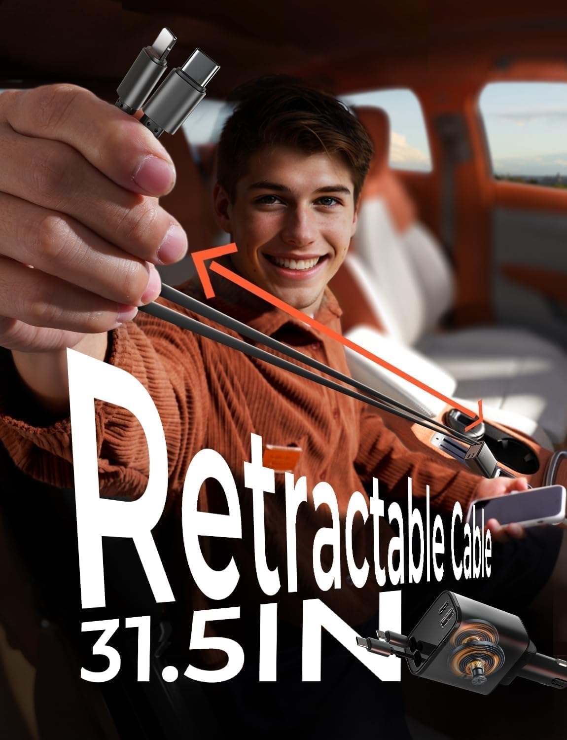 84W Retractable USB-C Fast Car Charger