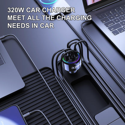 320W 6-Port USB-C Fast Car Charger