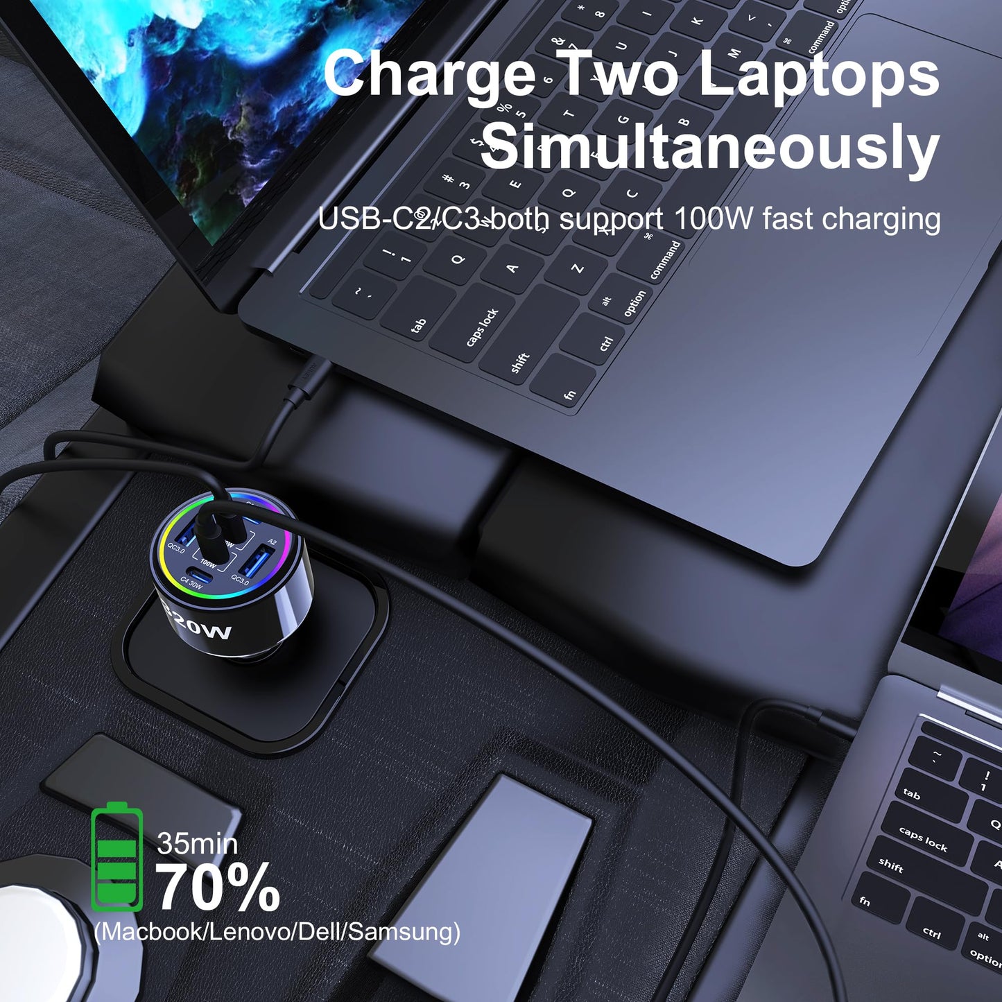320W 6-Port USB-C Fast Car Charger