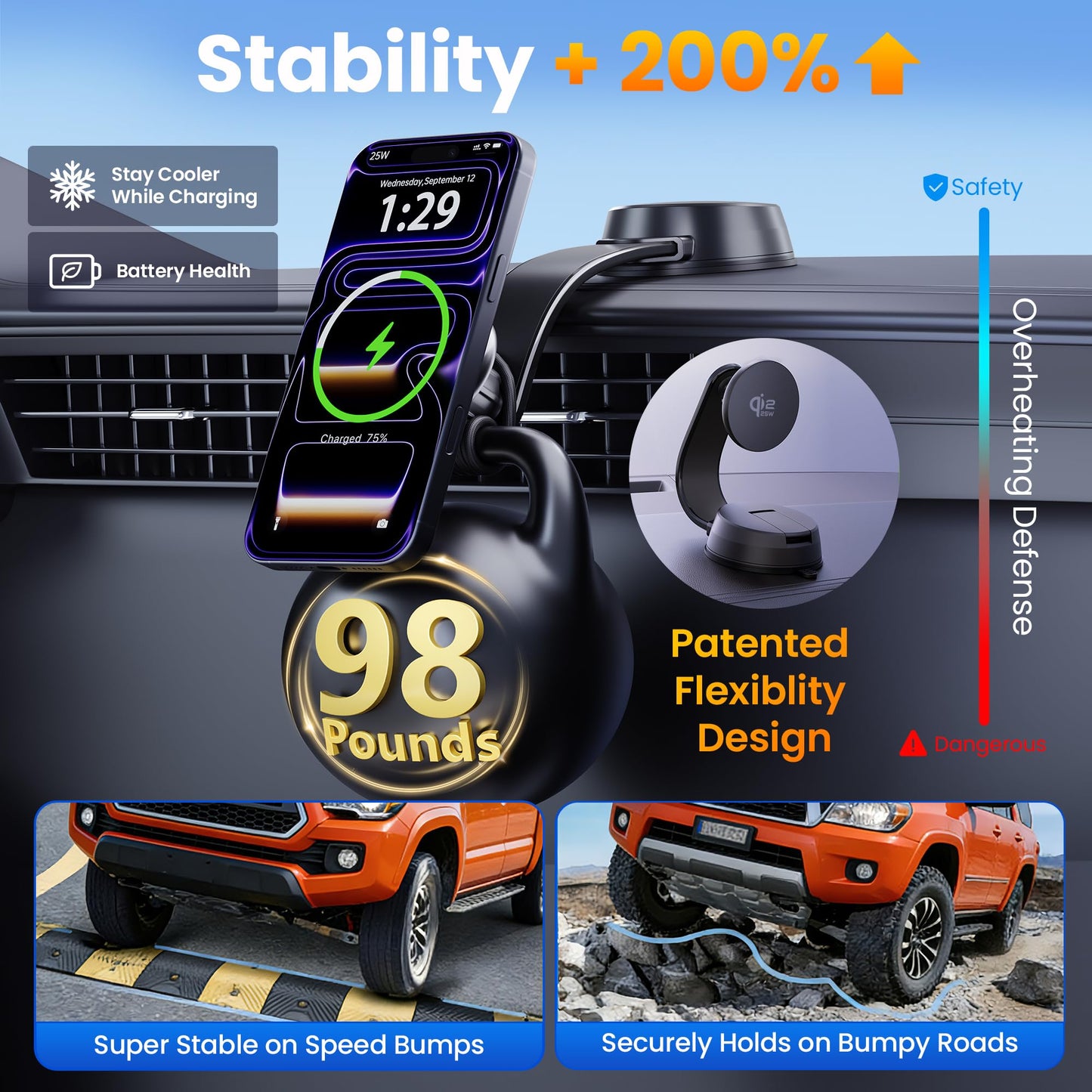 25W Magnetic Wireless Car Charger Mount