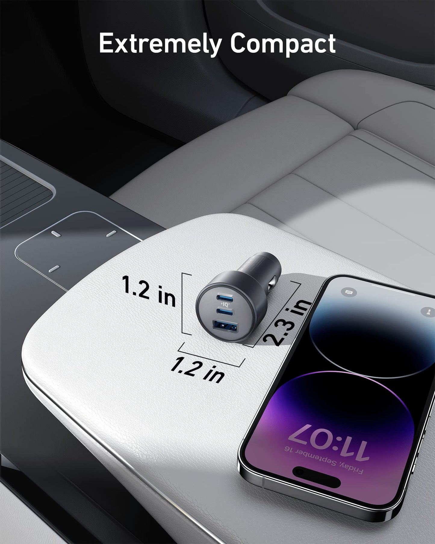 67W 3-Port Compact USB-C Car Charger with Cable