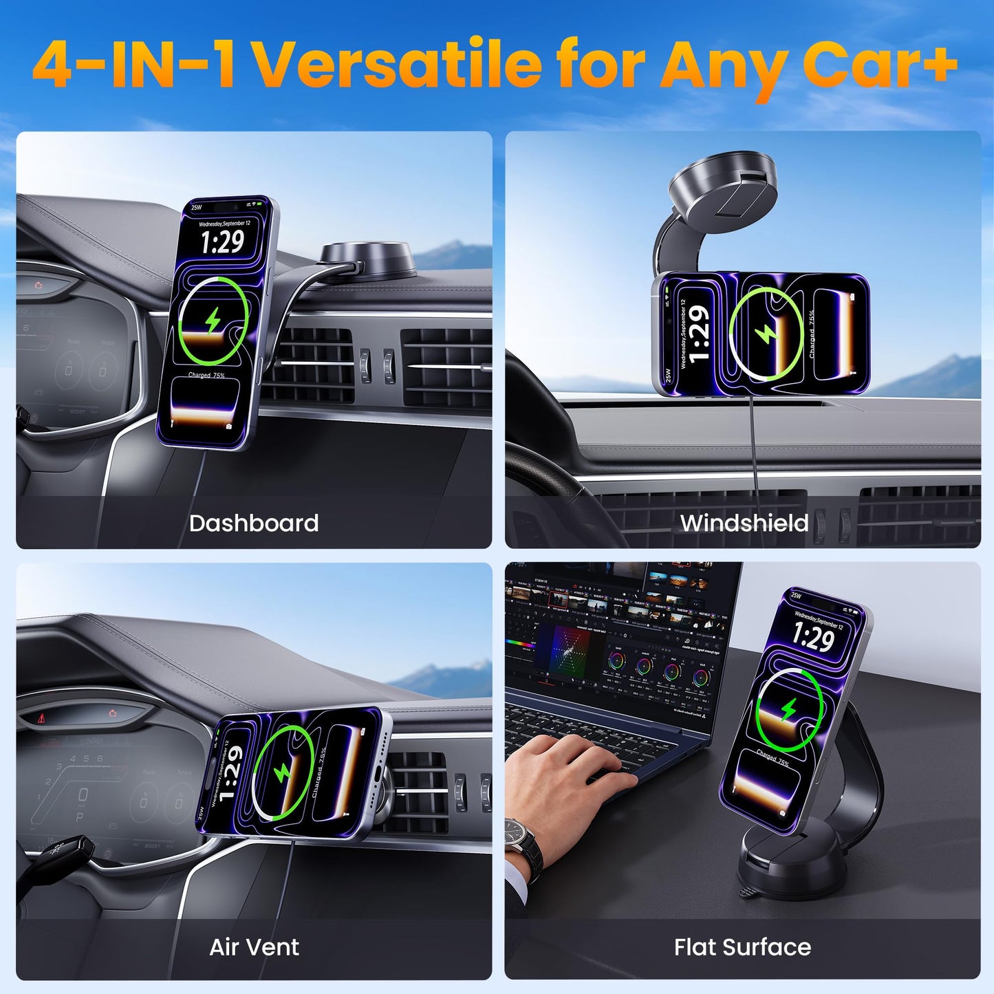 25W Magnetic Wireless Car Charger Mount