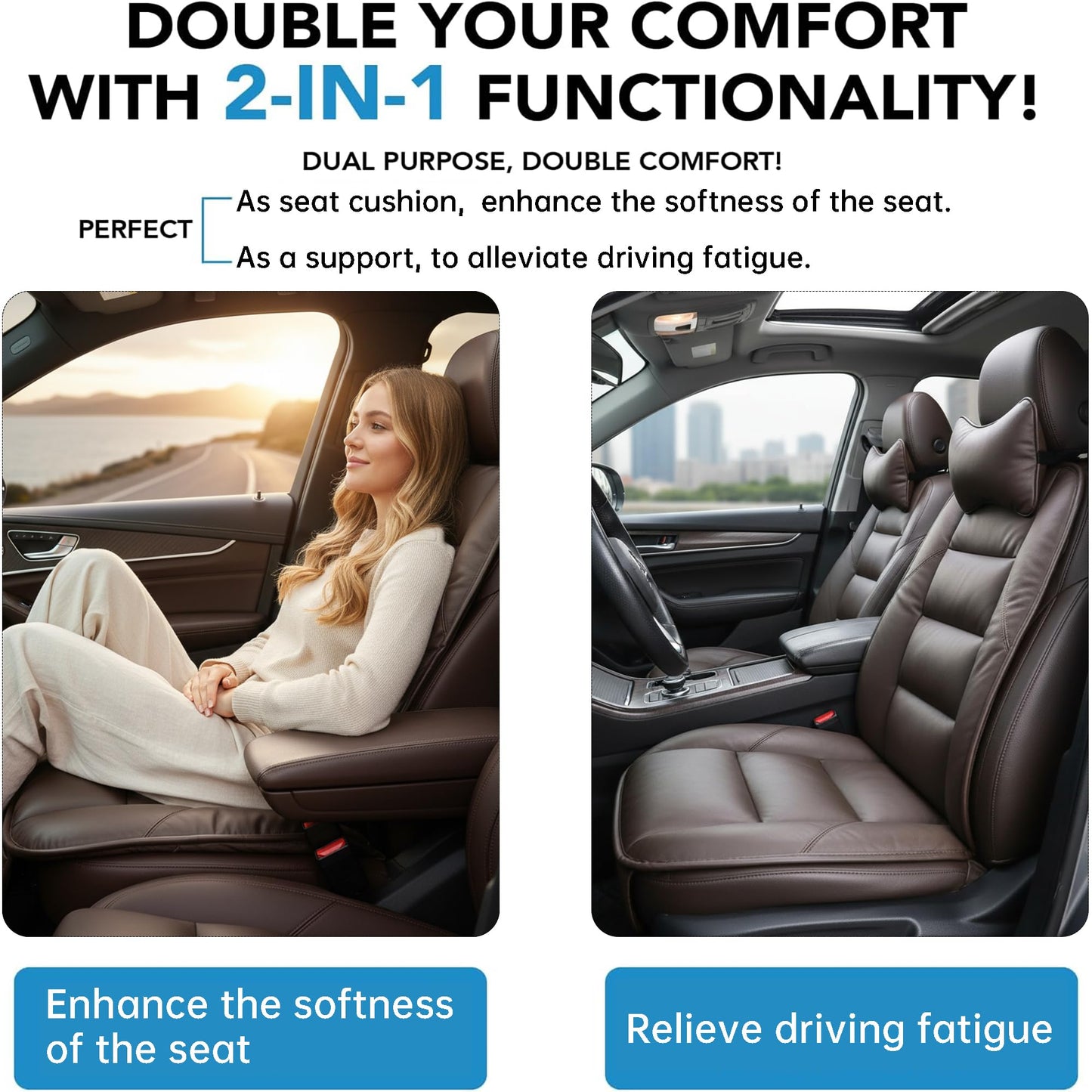 Genuine Leather Car Seat Cushion for Comfort Support